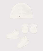 Pack Bonnet + Chaussons + Moufles bébé Blanc - Petit Bateau