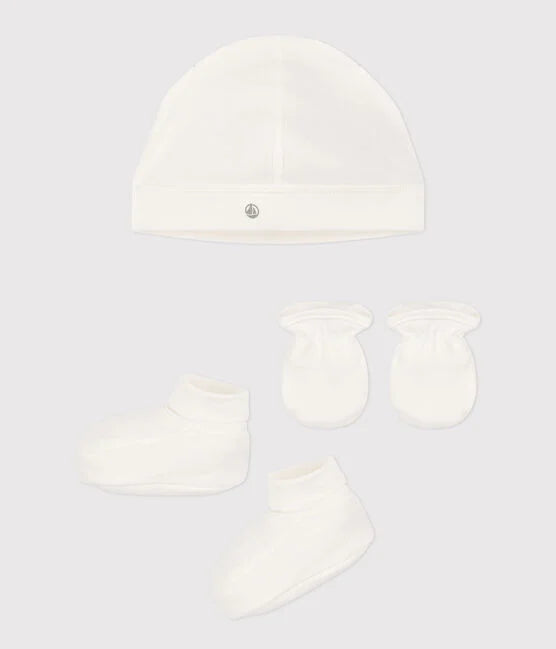 Pack Bonnet + Chaussons + Moufles bébé Blanc - Petit Bateau
