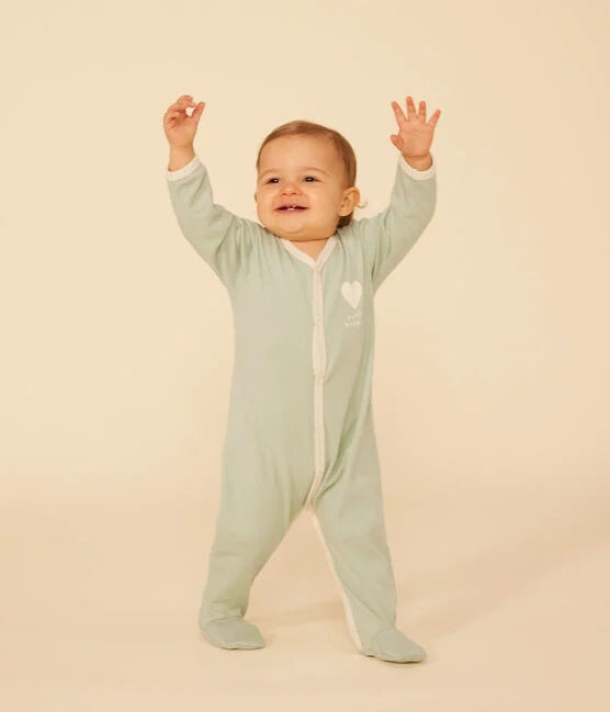Pyjama en coton Bébé avec un Coeur | Vert herbier - Petit Bateau