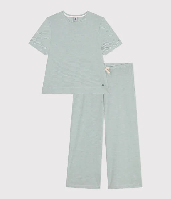 Pyjama milleraies Femme en Coton Vert Blanc Petit Bateau Comptoir des Kids