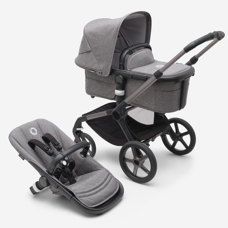 Poussette naissance et 2e âge Bugaboo Cameleon 3 Plus Capote gris chiné,  habillages gris chiné, châssis noir