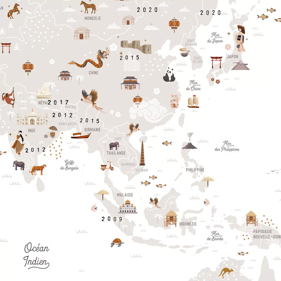 Affiche "Carte du monde" - Les petites dates