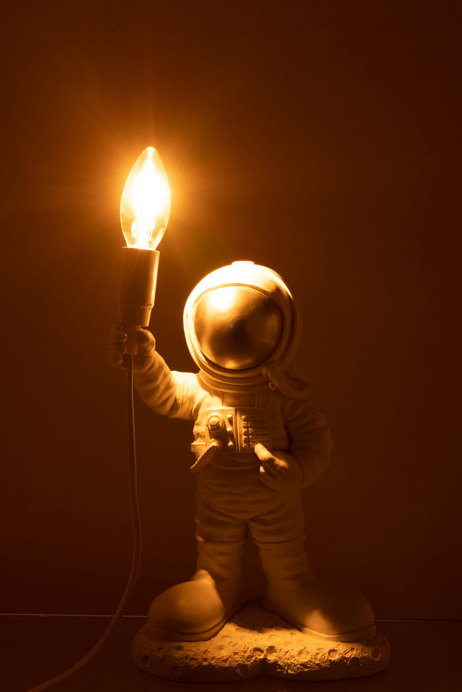 White Resin Astronaut Lamp 