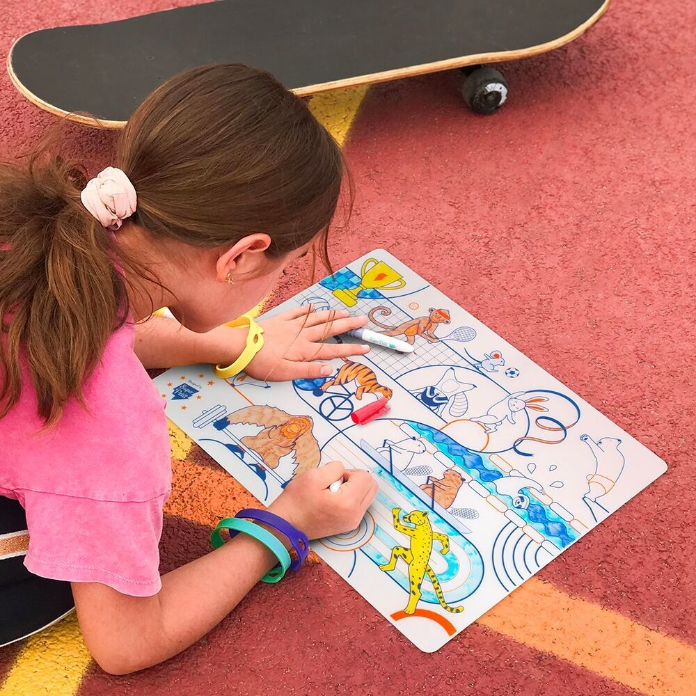 Set de table en silicone à colorier réutilisable SPORT (coloriage effaçable) - Super Petit