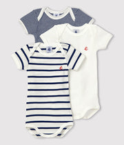 Set of 3 short-sleeved baby lined bodysuits - Petit Bateau