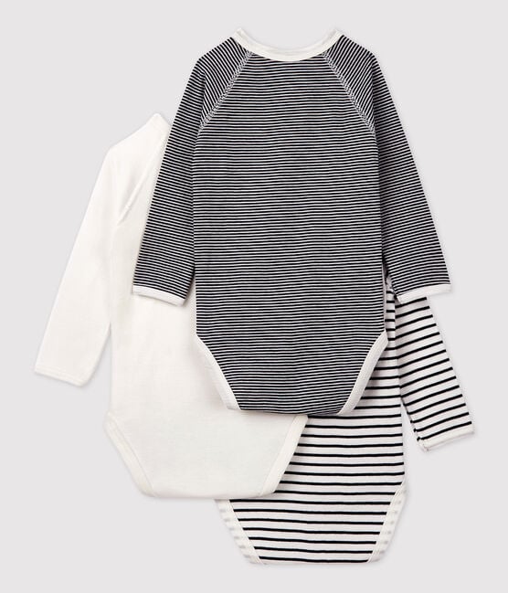 Pack of 3 long-sleeved striped crossover bodysuits - Petit Bateau