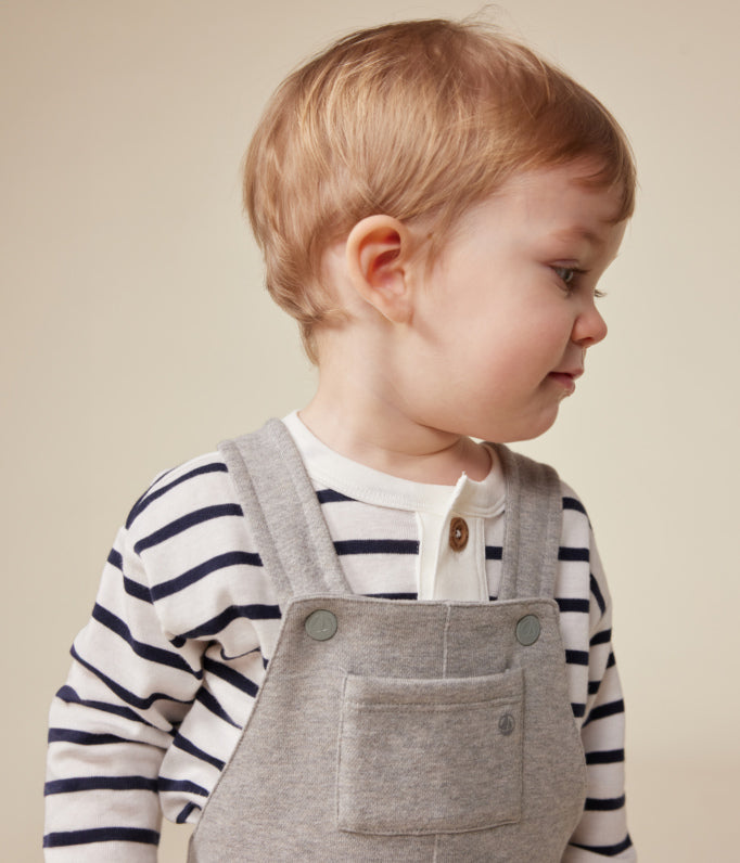 Baby long fleece overalls Kitten gray - Petit Bateau