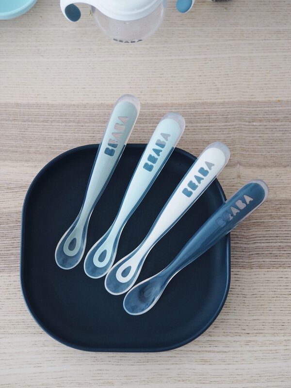 Set of 4 2nd Age silicone spoons Blue - Beaba 