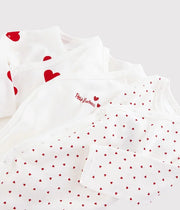 Set of 3 long-sleeved crossover bodysuits in Organic Cotton Hearts - Petit Bateau