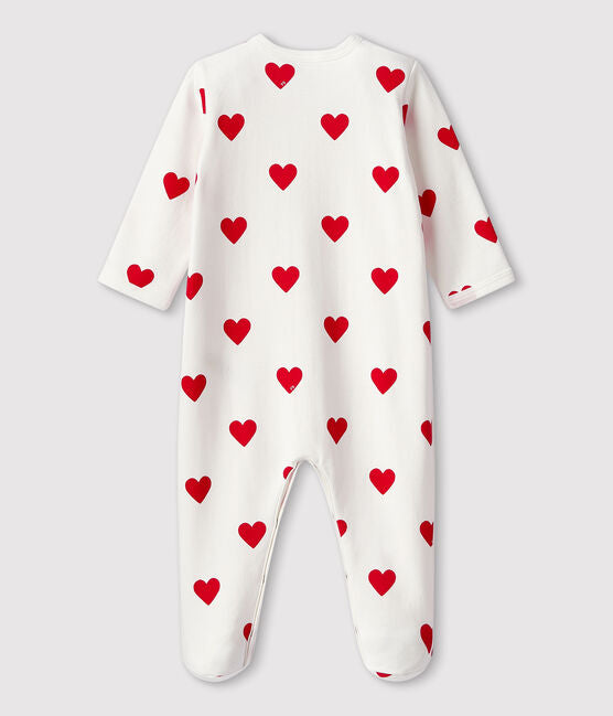 Pyjama à coeurs rouges bébé en Molleton - Petit Bateau