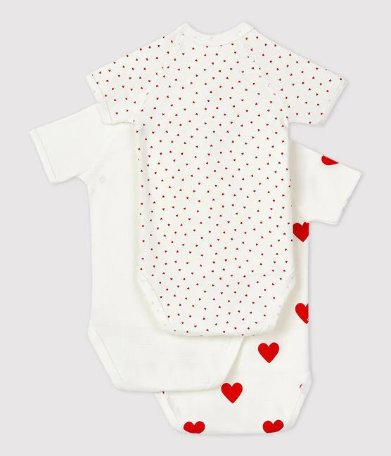Set of 3 short-sleeved crossover bodysuits in Hearts Cotton - Petit Bateau