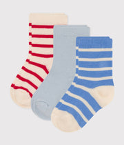 Pack of 3 pairs of baby cotton jersey striped socks - Petit Bateau