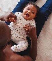 Pyjama bébé coeur en velours | Blanc Marshmallow/Rouge Terkuit - Petit Bateau