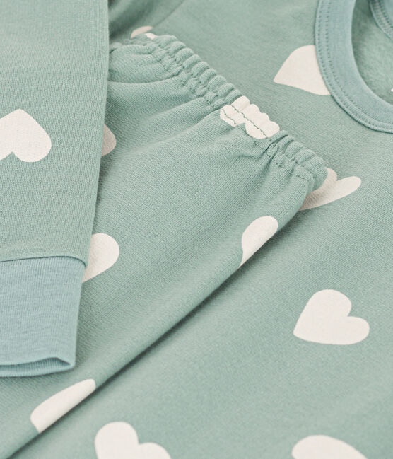 Children's fleece heart pajamas Green - Petit Bateau