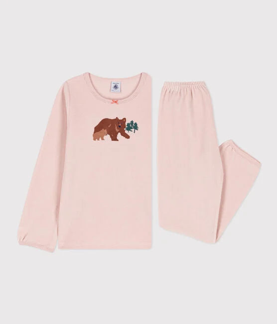 Fluwelen pyjama voor kleine meisjes | Zoute roos - Petit Bateau