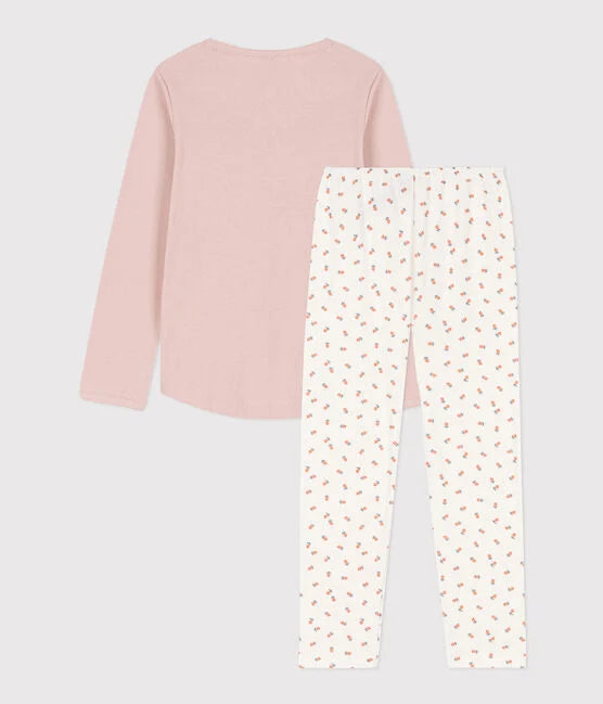 Pyjama petite fille en coton | Rose saline/Blanc multico - Petit Bateau
