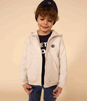 Children's quilted tubique zipped hooded sweatshirt | Beige Montelimar heather - Petit Bateau