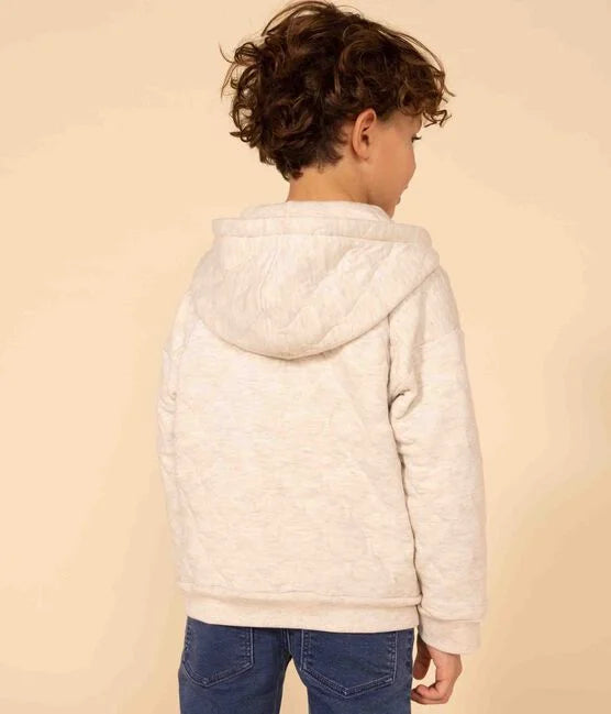 Children's quilted tubique zipped hooded sweatshirt | Beige Montelimar heather - Petit Bateau