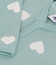 Footless baby pajamas printed with hearts in Green Cotton - Petit Bateau