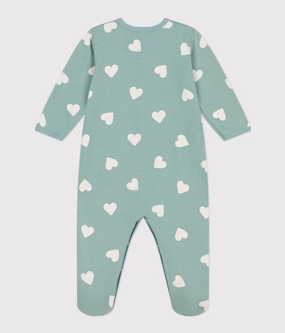 Baby Hearts Fleece Pajamas Green - Petit Bateau