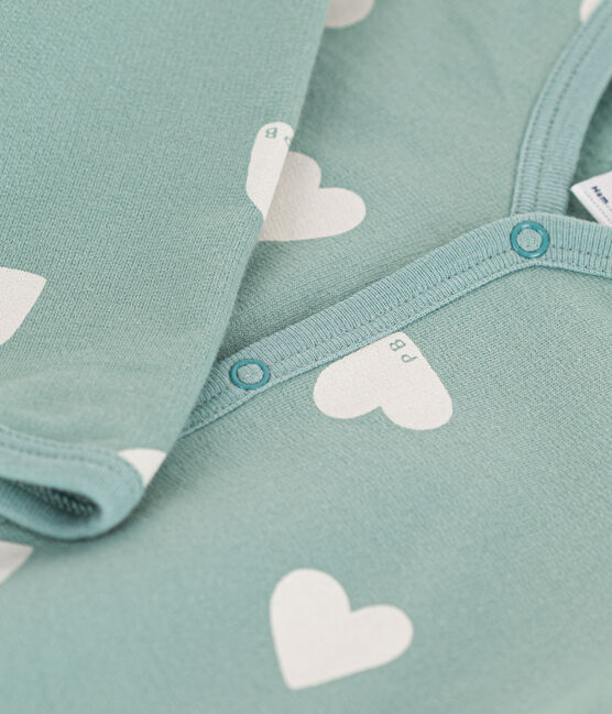 Pyjama bébé coeurs en molleton Vert - Petit Bateau