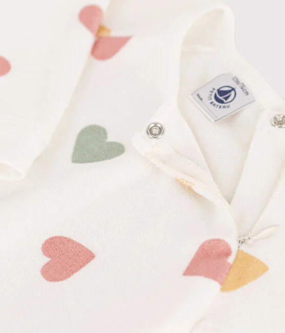 Veelkleurige babypyjama met hartjes van fluweel - Petit Bateau