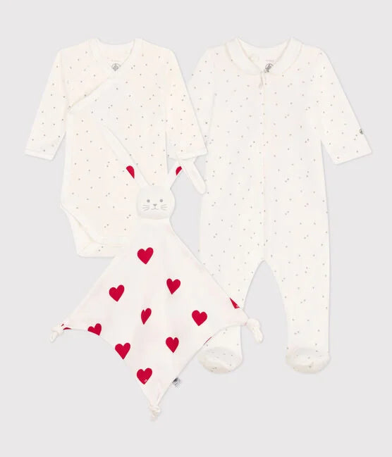 Set of 3 baby pieces (Pyjamas + bodysuit + cuddly toy) - Petit Bateau
