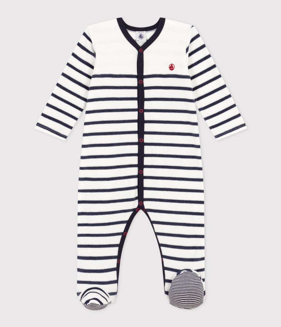 Pyjama van gestreept fluweel voor baby's - Petit Bateau