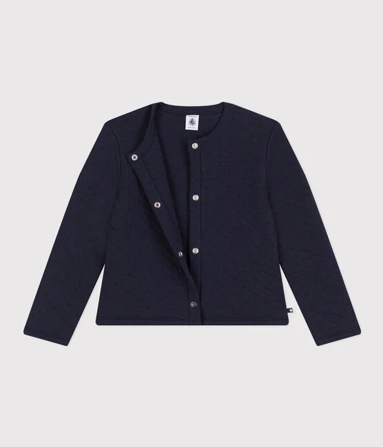 Girls' quilted tubular cardigan | Tuxedo blue - Petit Bateau