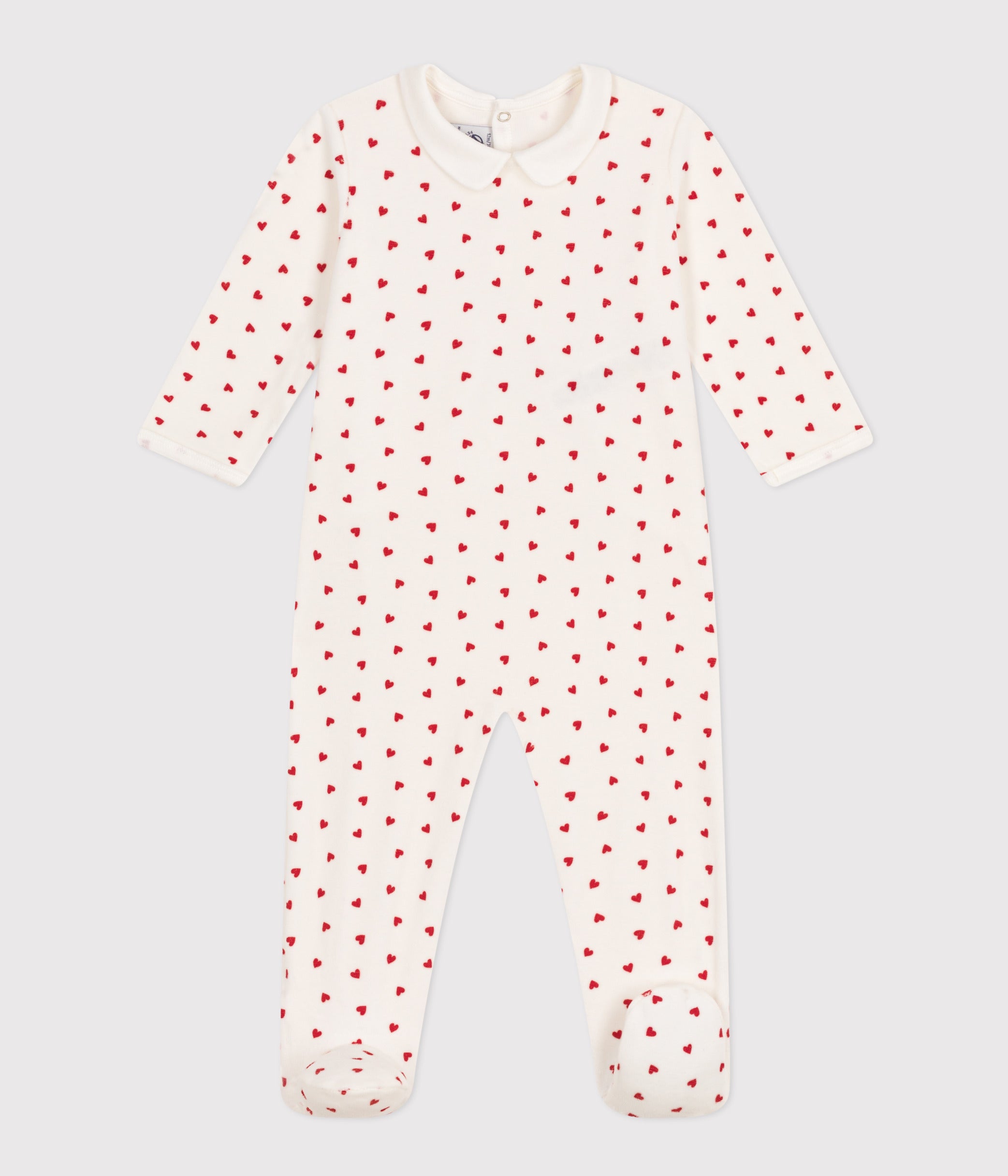 Pyjama bébé coeurs en velours Marshmallow/Rouge - Petit Bateau