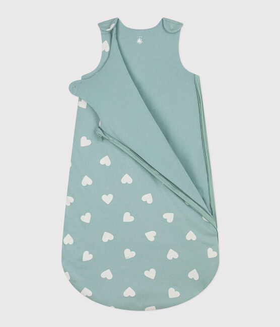 Green cotton hearts sleeping bag TOG 2.0 - Petit Bateau