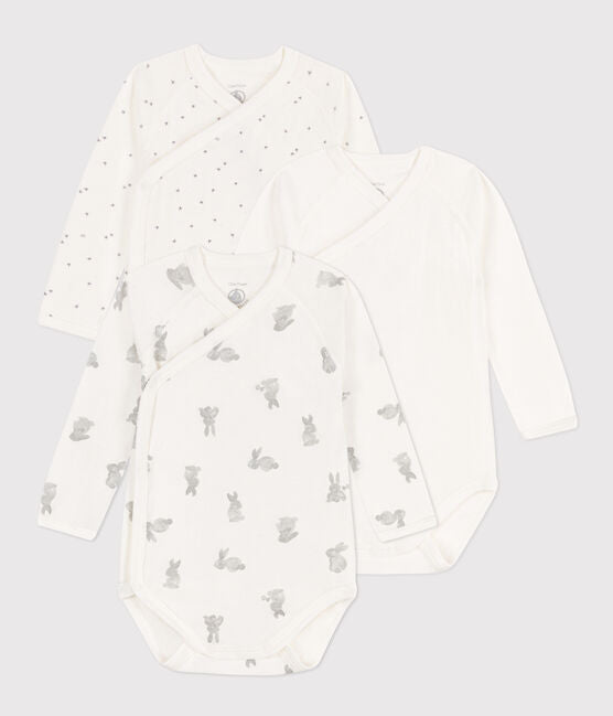 Set van 3 gekruiste katoenen bodysuits met konijnenmotief en lange mouwen - Petit Bateau