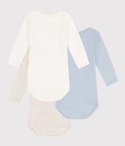 Set of 3 plain cotton long-sleeved baby bodysuits - Petit Bateau
