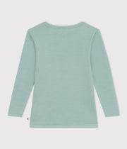 Tee-shirt manches longues en laine et coton Enfant Vert Paul - Petit Bateau