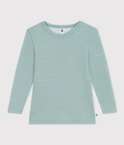 Tee-shirt manches longues en laine et coton Enfant Vert Paul - Petit Bateau