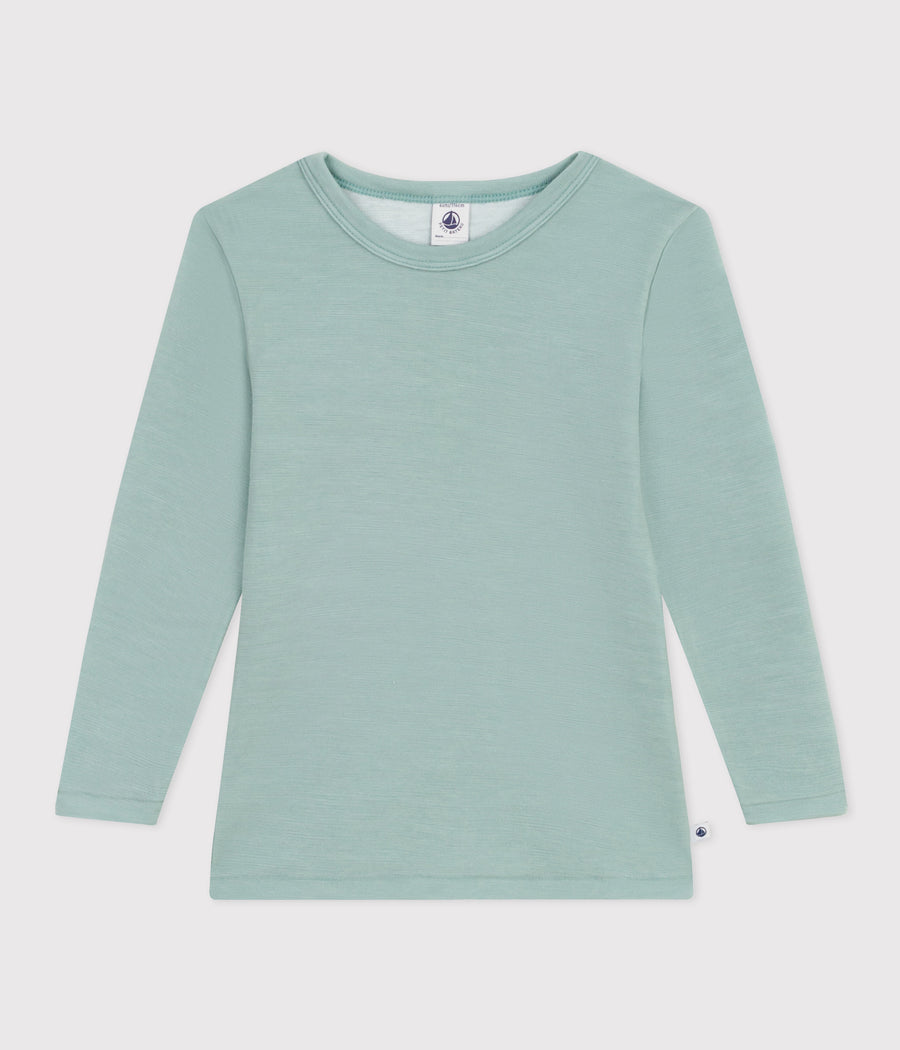 Tee-shirt manches longues en laine et coton Enfant Vert Paul - Petit Bateau