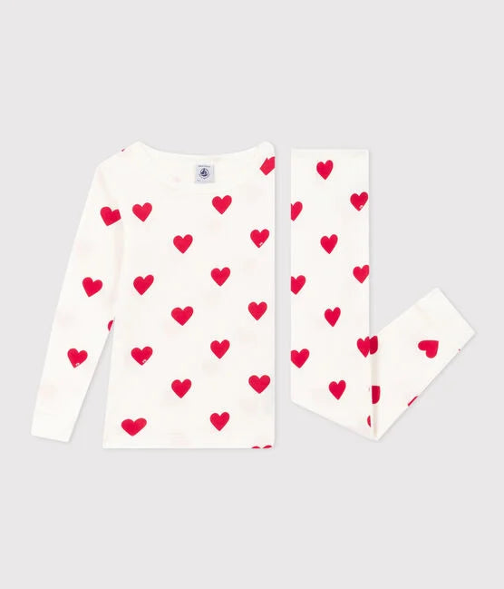 Getailleerde katoenen pyjama met hartjes voor meisjes - Petit Bateau