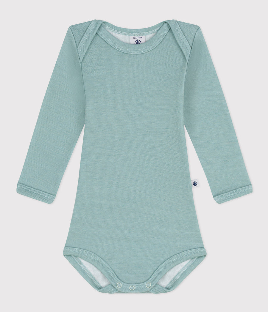 Body manches longues bébé en laine et coton Vert paul - Petit Bateau