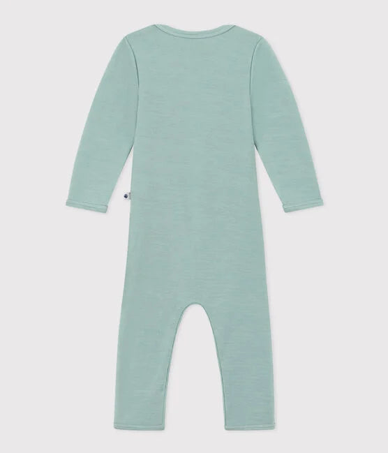 Baby long leg bodysuit in Wool and Cotton | Green Paul - Small Boat
