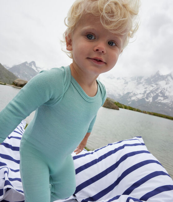 Baby bodysuit met lange pijpen van wol en katoen | Groene Paul - Kleine boot