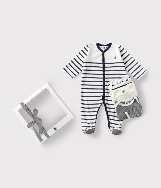 Coffret cadeau rayures bébé (1 Pyjama + 3 bodies) - Petit Bateau