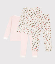 Set of 2 flower and striped cotton pajamas for little girls - Petit Bateau