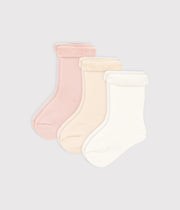 Pack of 3 pairs of knitted baby socks in Pink - Petit Bateau