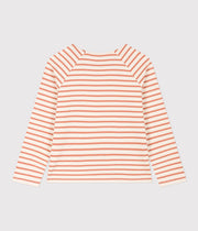 Women's buttoned cotton sailor top | Avalanche pink/Sienna white - Petit Bateau