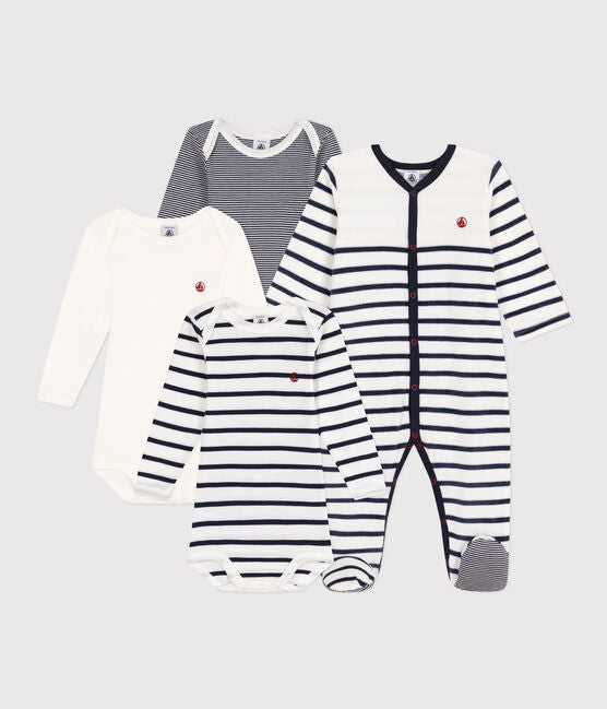 Coffret cadeau rayures bébé (1 Pyjama + 3 bodies) - Petit Bateau