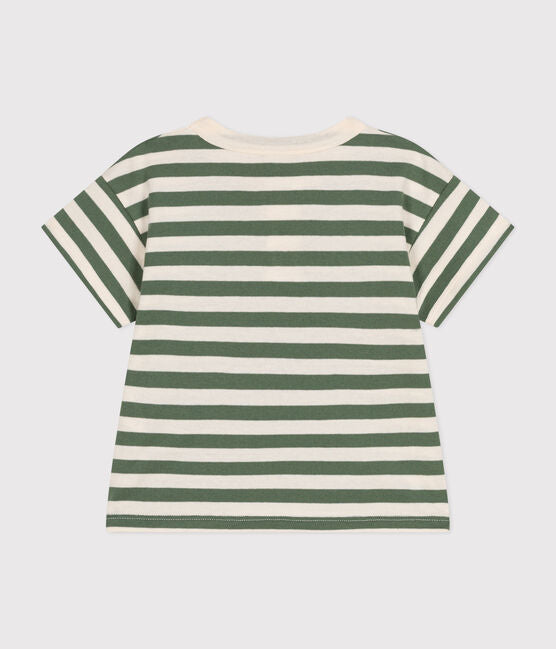 Tee-shirt manches courtes en Jersey bébé ligné Vert/Blanc - Petit Bateau