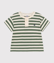 Tee-shirt manches courtes en Jersey bébé ligné Vert/Blanc - Petit Bateau