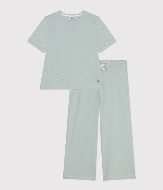 Pyjama milleraies Femme en Coton Vert/Blanc - Petit Bateau