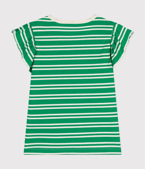 Tee-shirt rayé en jersey léger Enfant Vert/Blanc - Petit Bateau