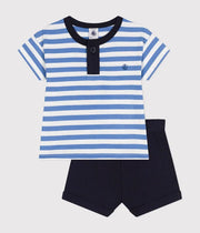 Ensemble 2 pièces Tee-shirt et Short en jersey bébé Bleu/Blanc - Petit Bateau